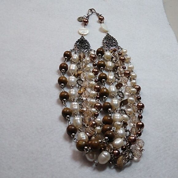 Elegant Multi-Strand Pearl and Bead Six Strand Necklace Granny Chic - Picture 4 of 6